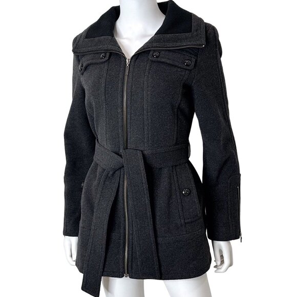 Cole Haan Wool Cashmere Blend Tie Waist Peacoat Jacket Coat in Gray Women's Sz 4 - Picture 3 of 16